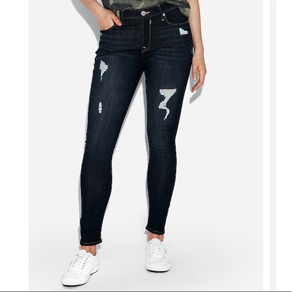 EXPRESS Mid Rise Ripped Jean Leggings - Picture 1 of 9